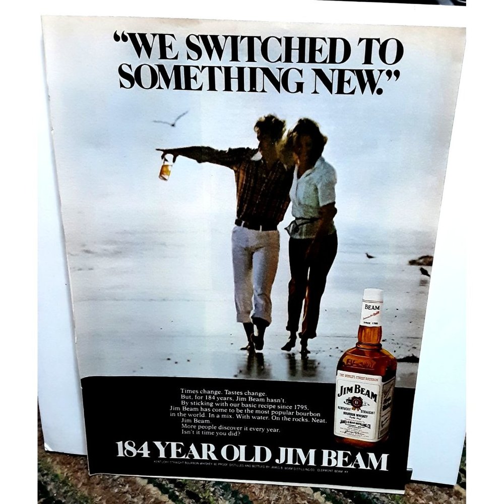 1979 Jim Beam Whiskey Man woman On Beach Vintage Print Ad 70s Original